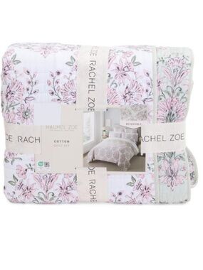 Rachel Zoe Blush and Mint Floral Cotton Quilt Set